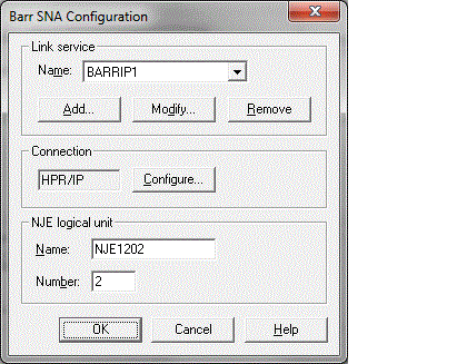 Barr SNA Configuration Dialog Box