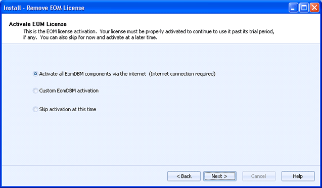 Activate EOM License dialog