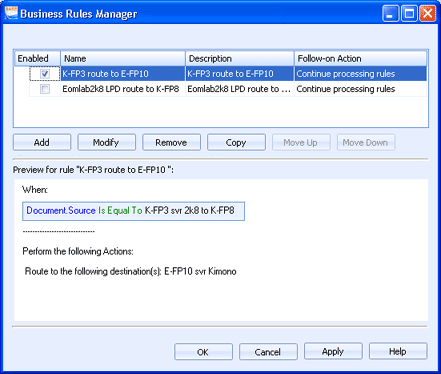 Business Rules Manager Dialog Box