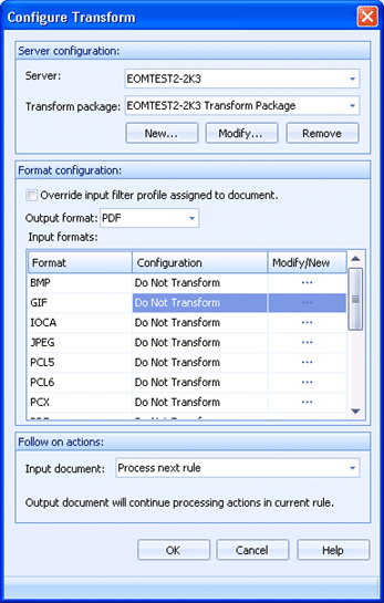 Configure Transform Dialog Box