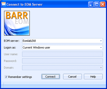 Connect to EOM Server dialog box