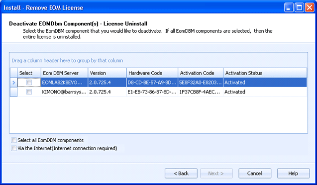 Deactivate EOM DBM Components dialog