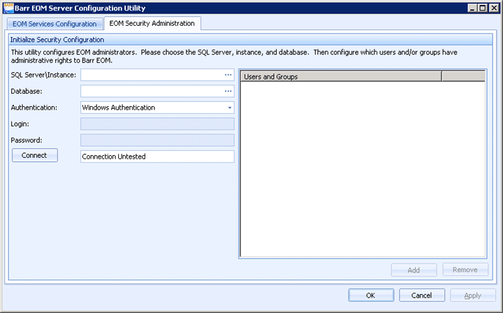 EOM security administration tab