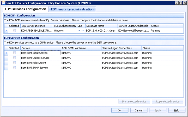 EOM services configuration tab