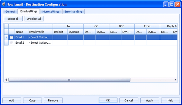 Email settings tab