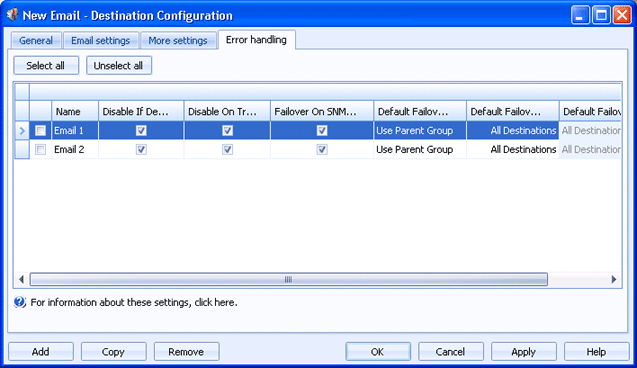 Error handling tab