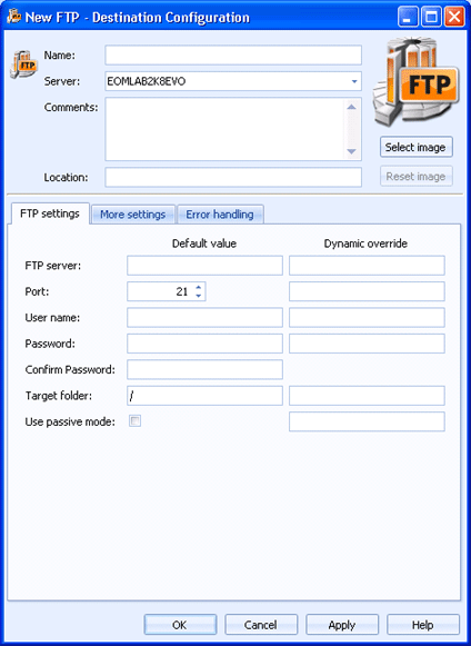 FTP settings tab