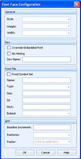 Font Face Configuration Dialog Box