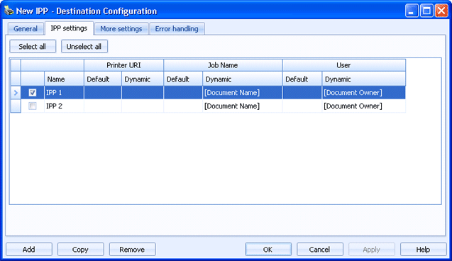 IPP settings tab