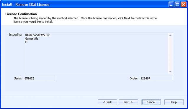 License Confirmation dialog box