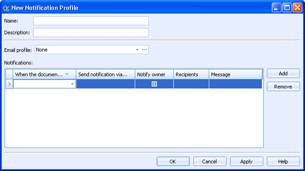 Notification Profile dialog box
