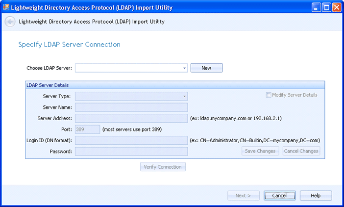 Specify LDAP Server Connection Page