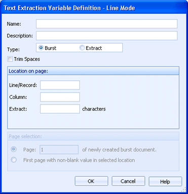 Text Extraction Variable Definition - Line Mode Dialog