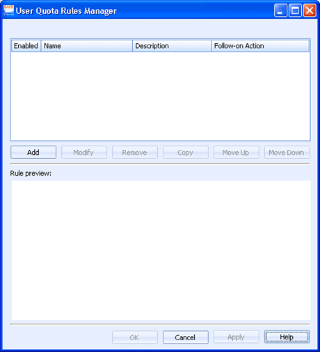 User Quota Rules Manager dialog box