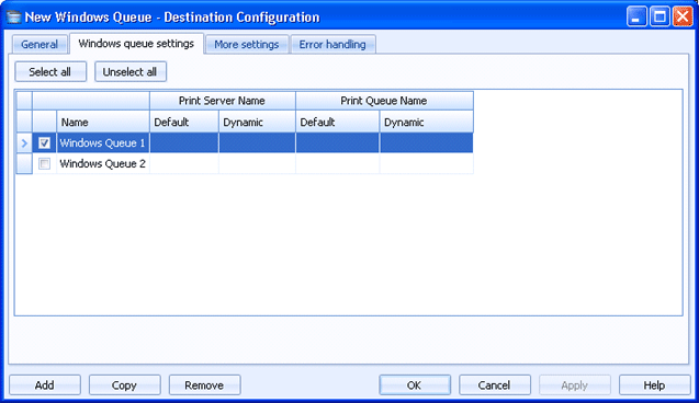 Windows queue settings tab